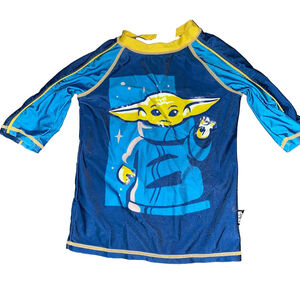 Boys Disney Star Wars Baby Yoda Rash Guard Size 5/6 Blue